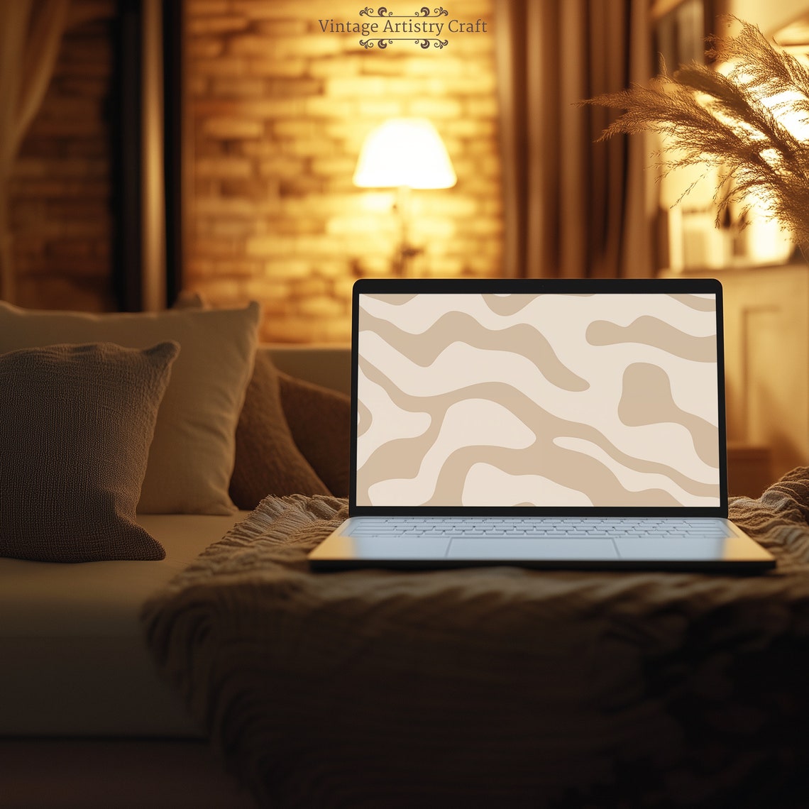 Neutral Beige Abstract Wavy Modern Minimalist Wallpaper Poster - Image 3
