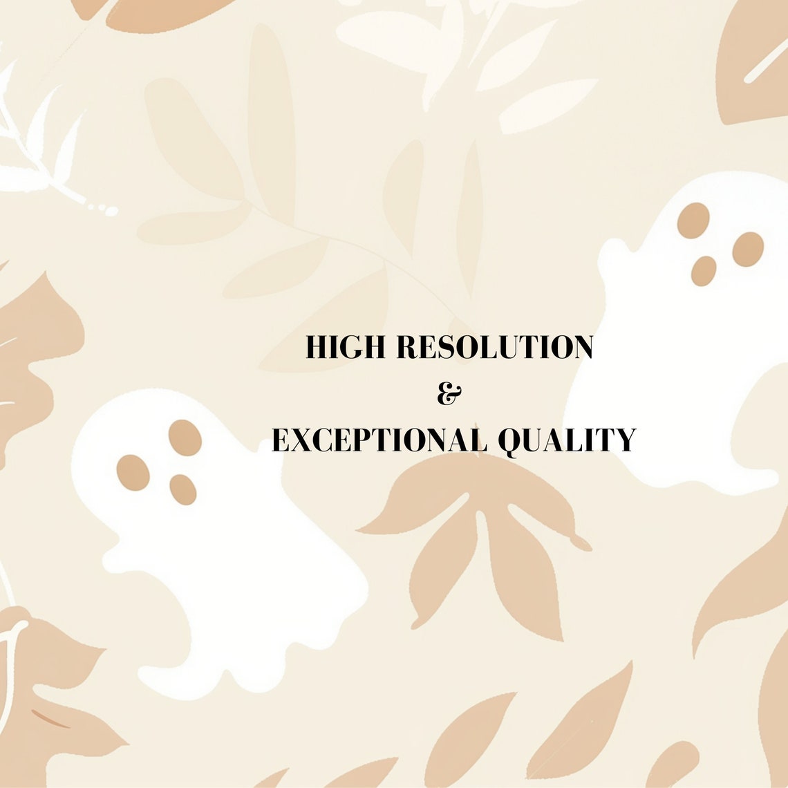 Cute White Ghosts Beige Leaves Soft Halloween Desktop Poster - Image 8