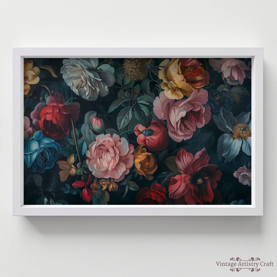 Moody Dark Floral Roses Peonies Vintage Botanical Painting Poster - Image 8