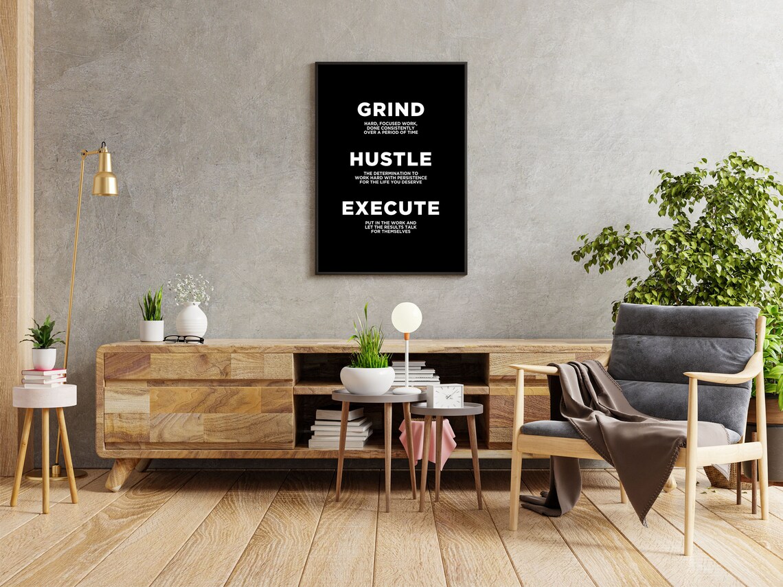 Grind Hustle Execute Definition Print Office Decoration Wall Inspirational Wall Art Decor Room Deco Entrepreneur File - Image 3