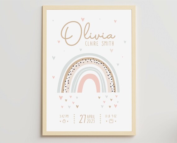 Baby Birth Stats Rainbow Name Design Newborn Keepsake Nursery Poster