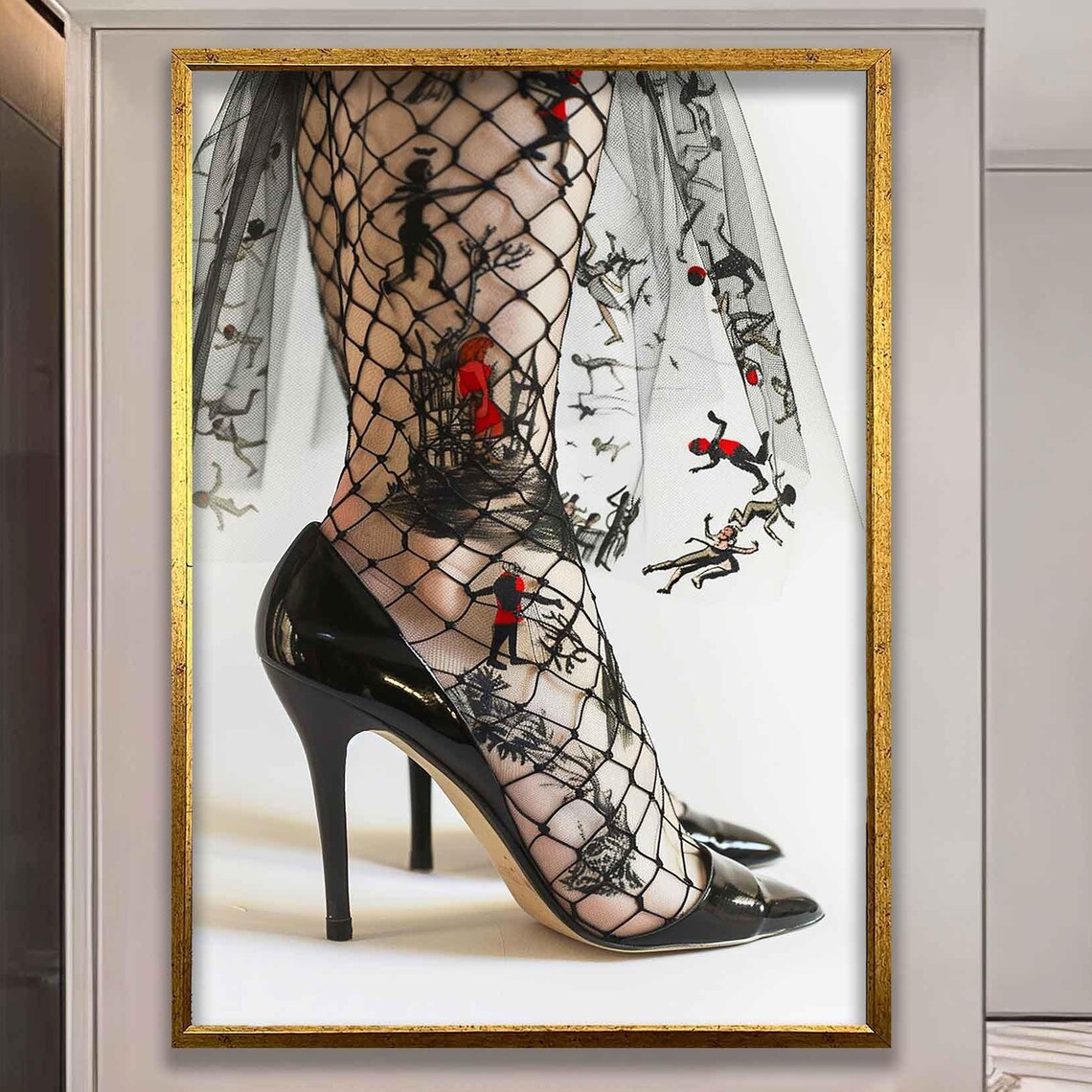 Fishnet Stocking With Tiny Figures Fashion Photography Poster