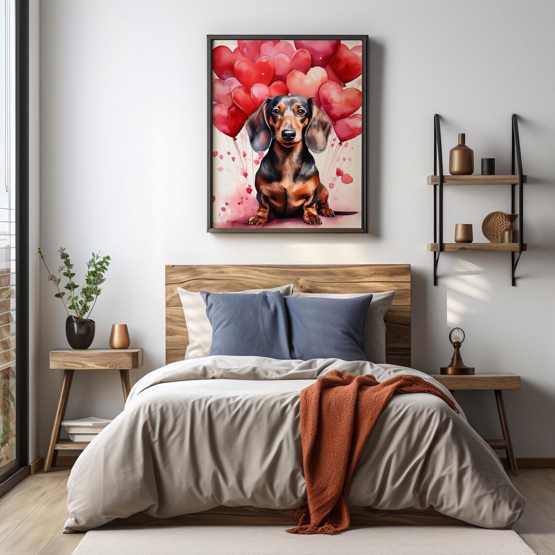 Dachshund With Heart Balloons Valentine Dog Lover Art Poster