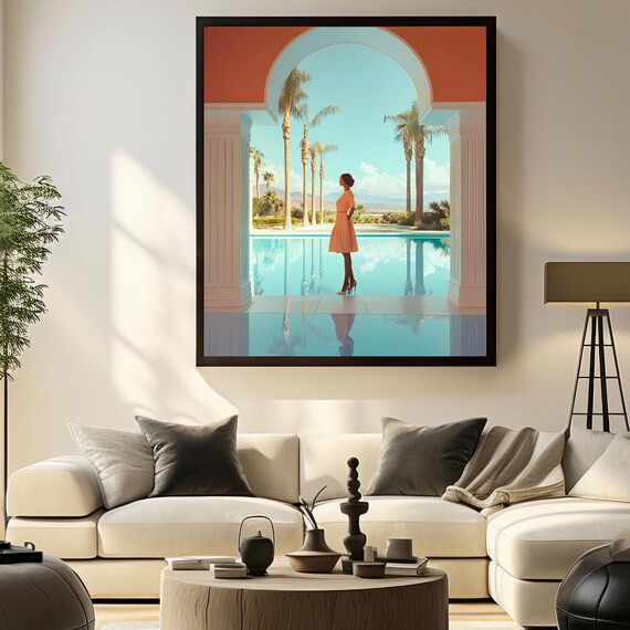 Woman Under Arch Poolside Retro Glam Resort View Decor Poster