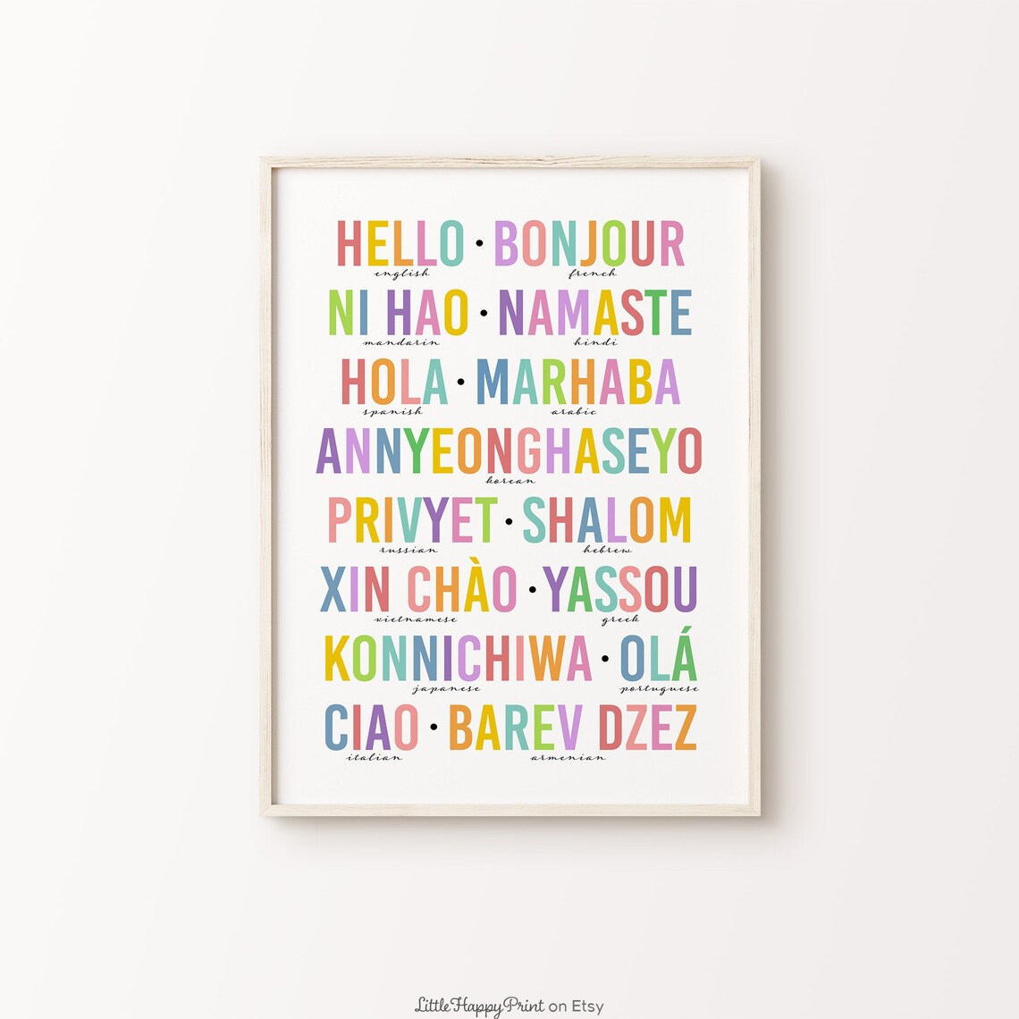 Hello In Different Languages Rainbow Typography Classroom Poster