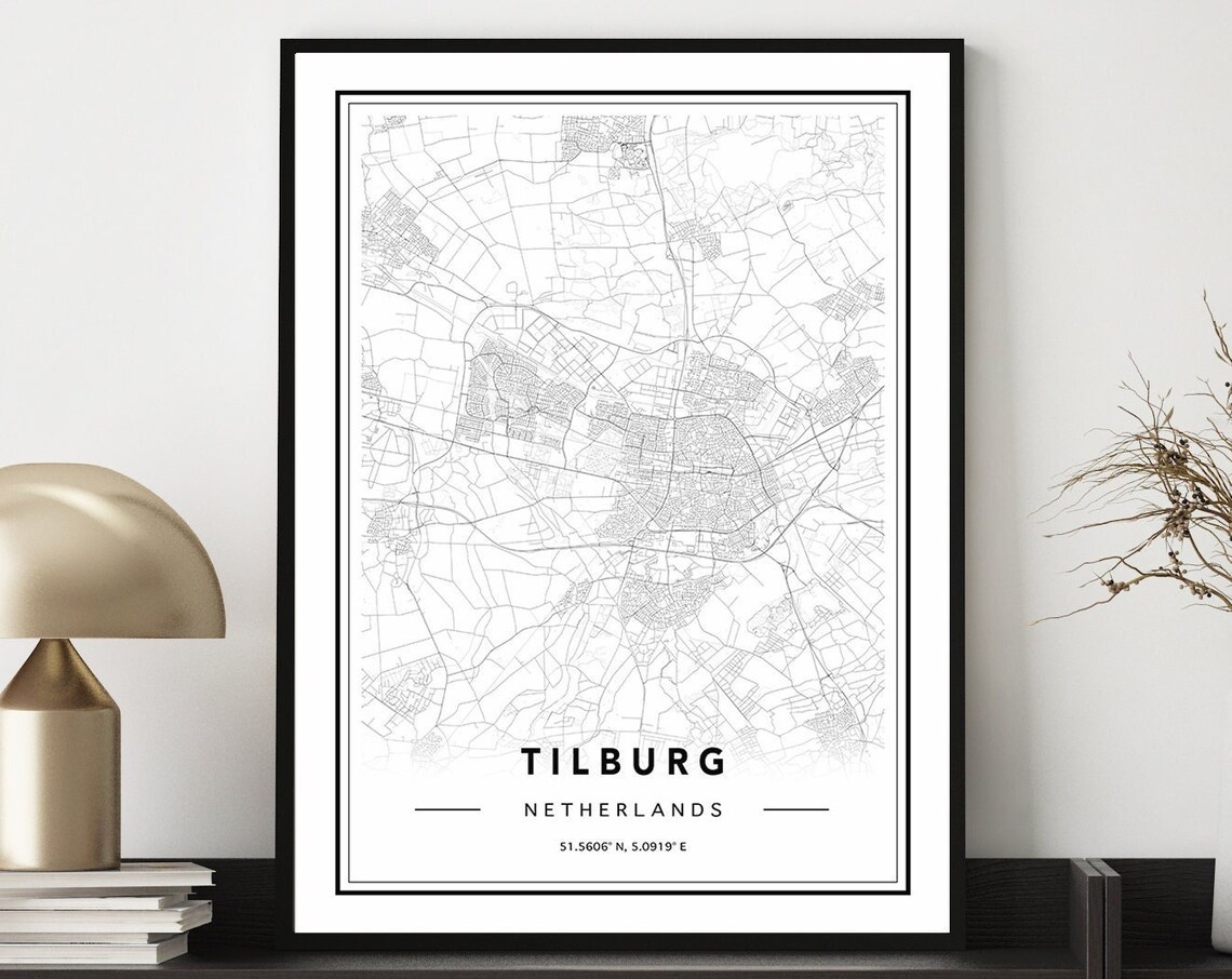 Modern Minimalist Tilburg Netherlands Black and White Map Poster
