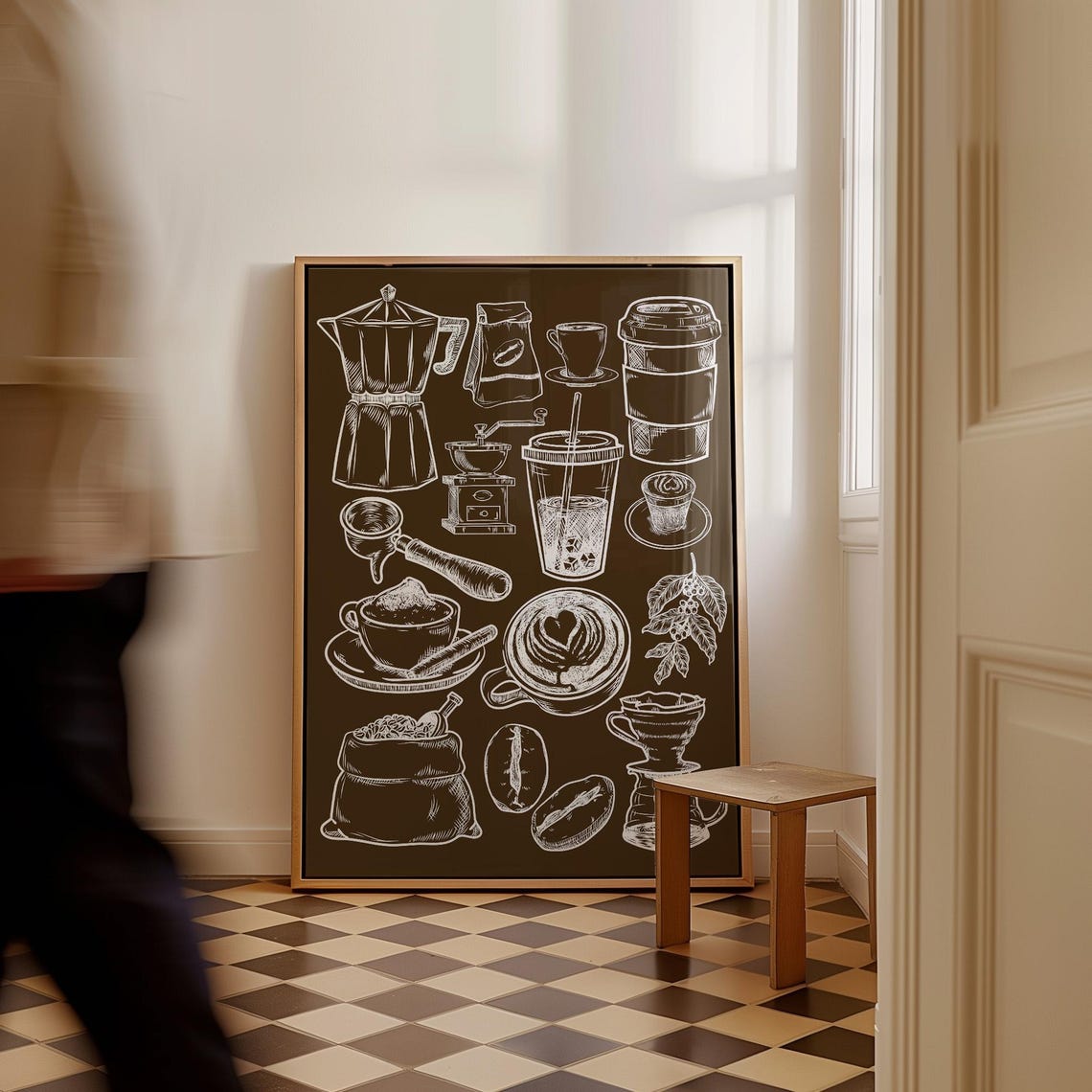 Brown Chalkboard Coffee Illustrations Cozy Kitchen Cafe Poster - Image 4