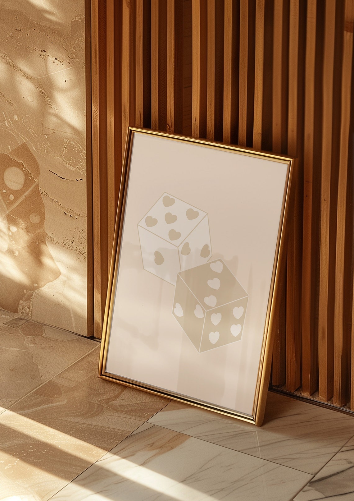 Beige Heart Dice Neutral Cute Dorm Room Poster Art Dorm Decor - Image 3