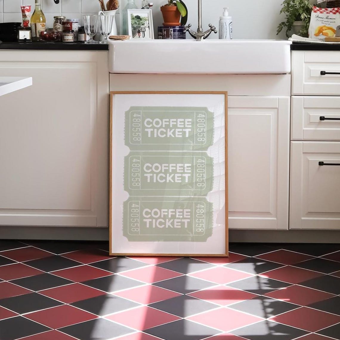Sage Green Coffee Ticket Retro Kitchen Wall Decor Minimalist Poster