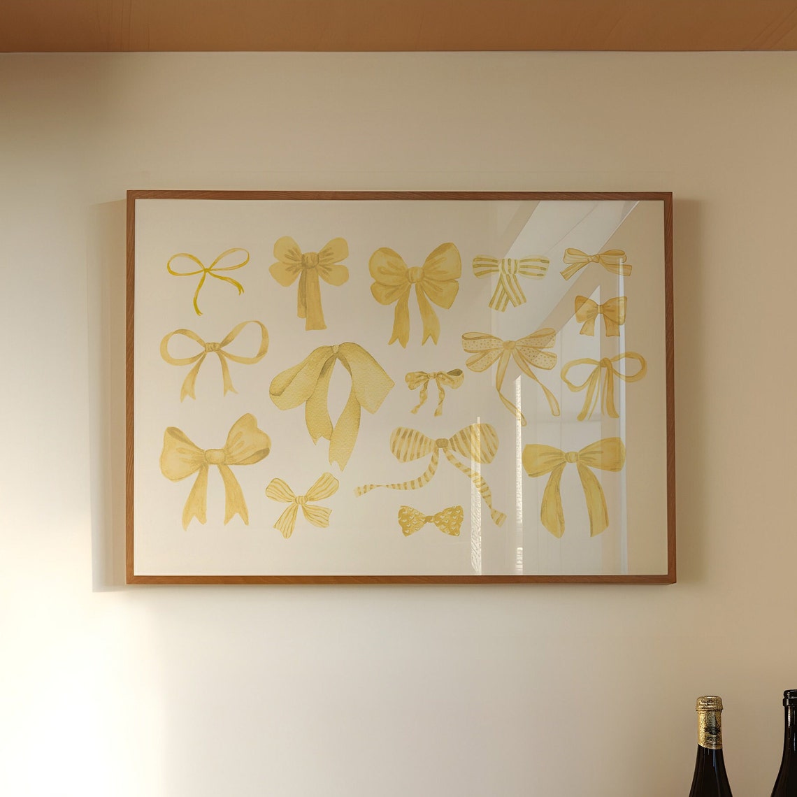 Sunny Yellow Ribbon Bows Watercolor Pattern Art Poster Kids Decor - Image 3