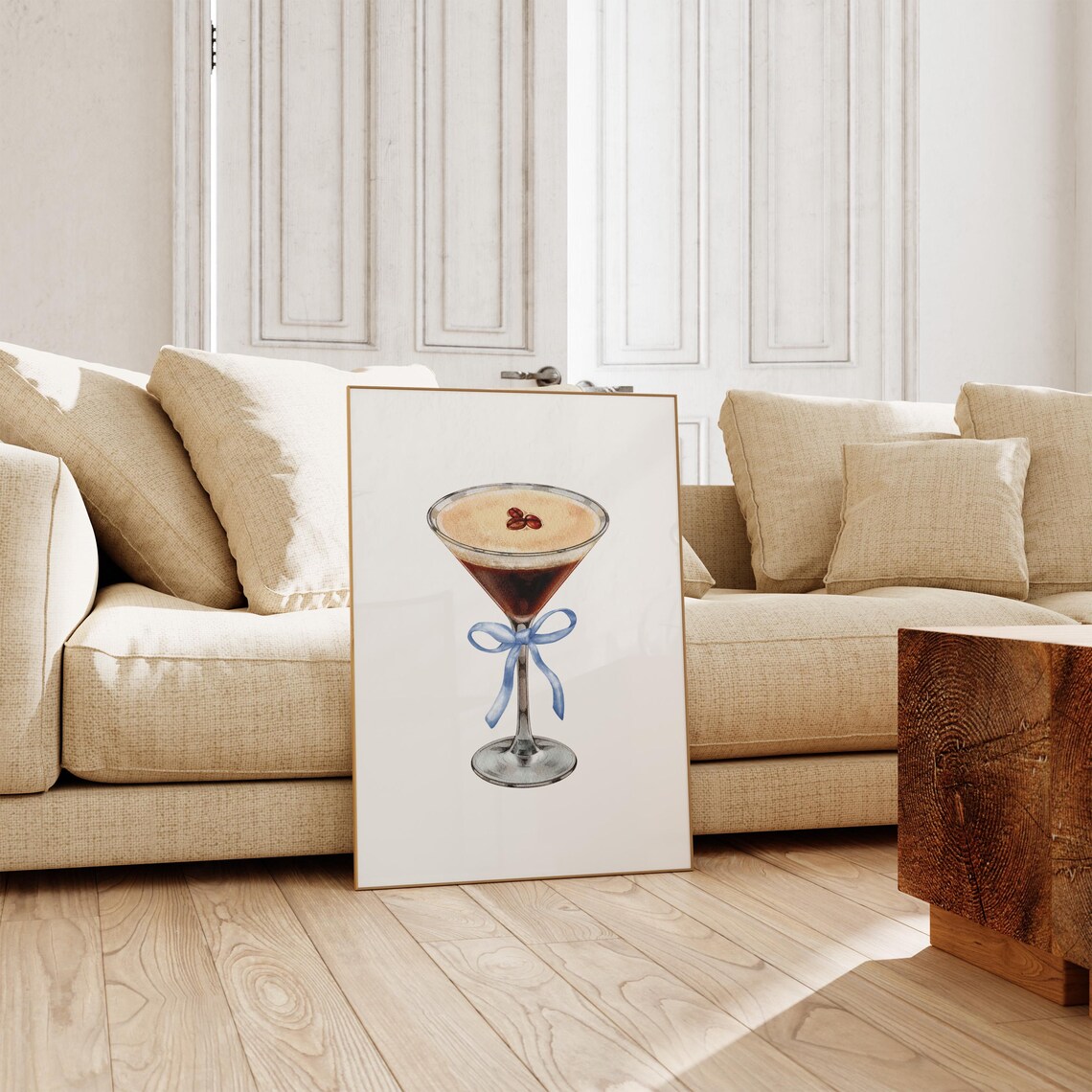 Espresso Martini Watercolor With Blue Bow Girly Cocktail Bar Cart Poster