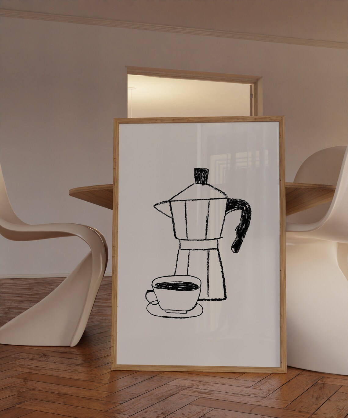 Italian Moka Pot Espresso Coffee Line Art Minimalist Kitchen Poster - Image 3