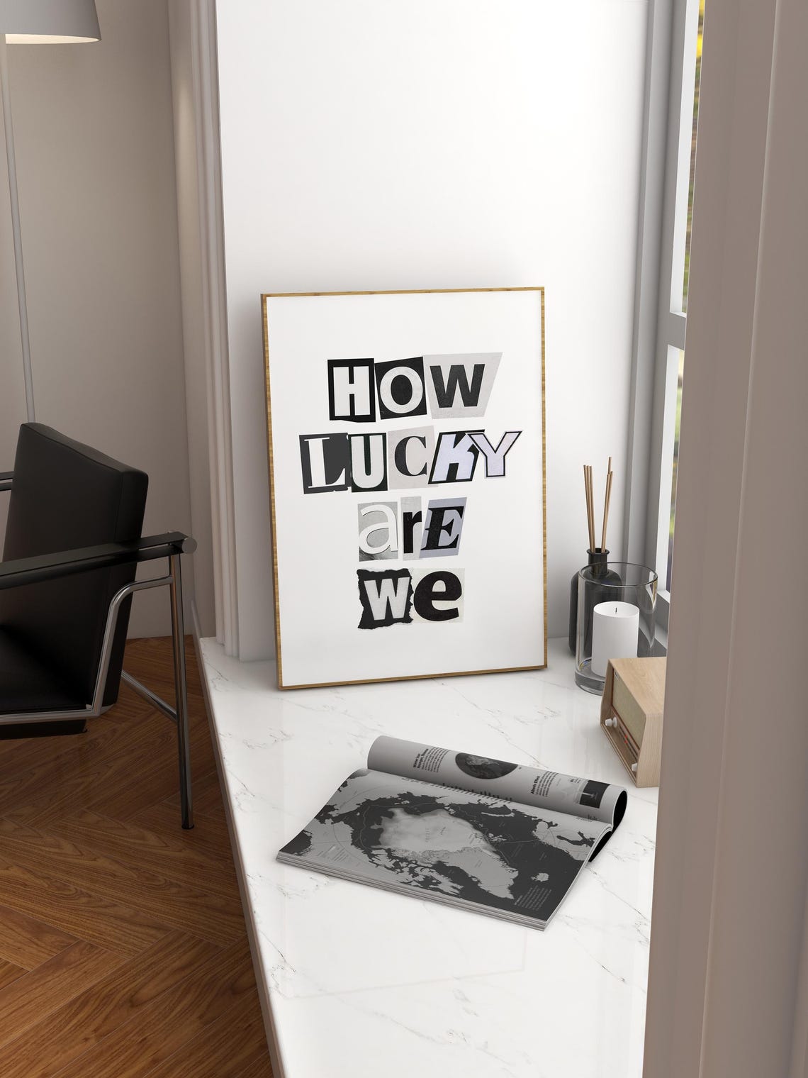 How Lucky Are We Ransom Note Collage Bold Black Typography Poster - Image 2