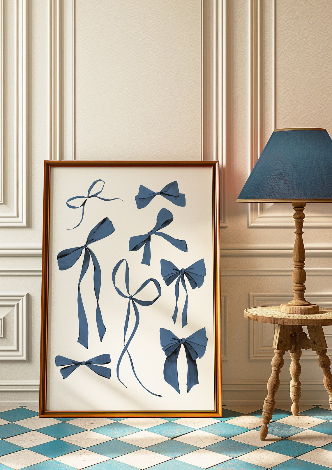 Navy Blue Ribbon Bows Watercolor Pattern Home Decor Poster Dorm Decor - Image 2