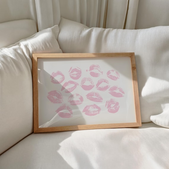 Kiss Lips Wall Art Trendy Pink Apartment Decor Funky Print Retro Girly Poster Teen Girl Love