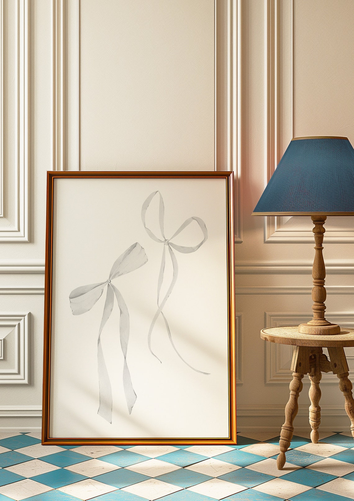 Gray Silk Ribbon Bows Pair Delicate Minimalist Elegant Wall Art - Image 2