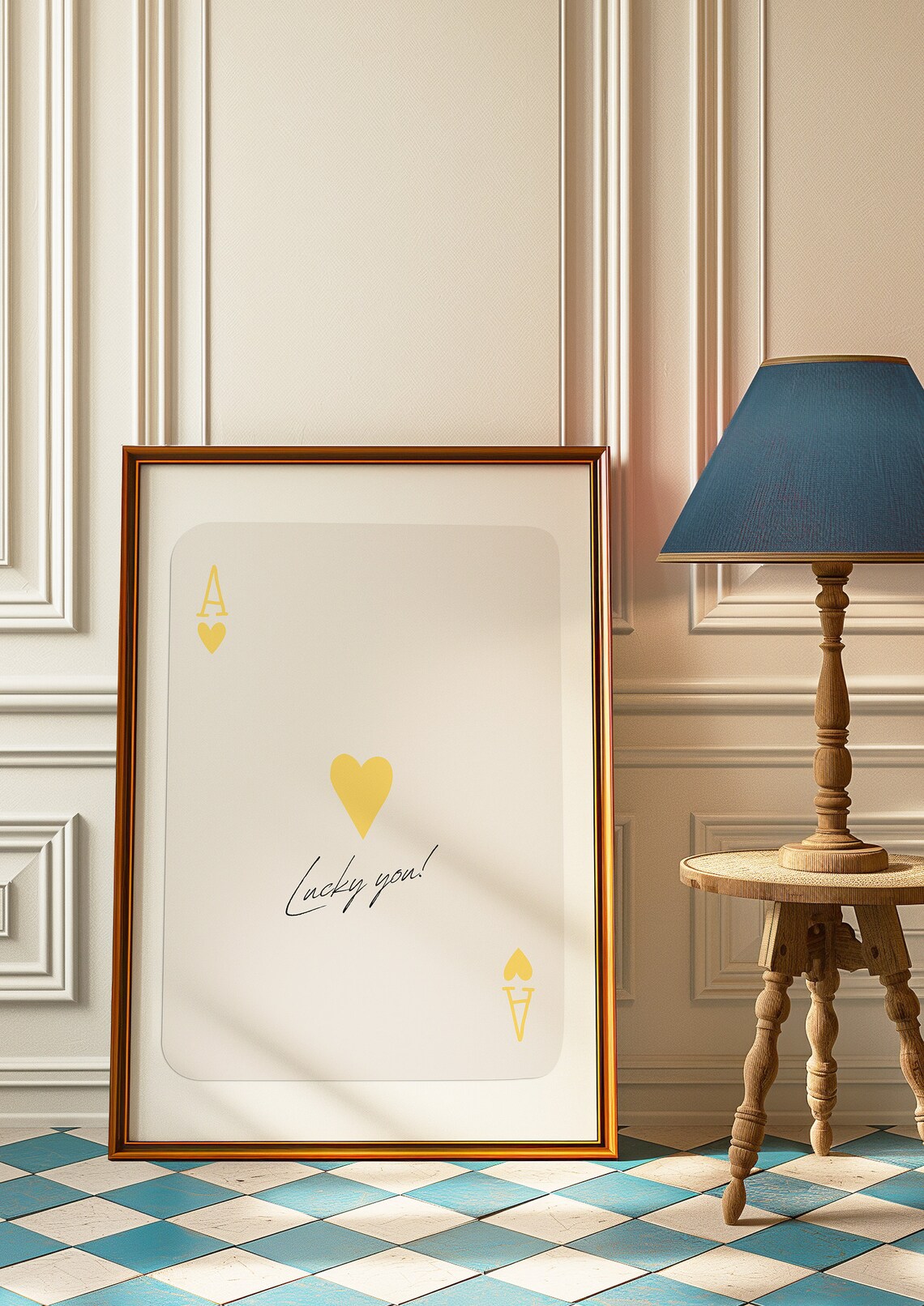 Ace of Hearts Lucky You Script Yellow Minimalist Aesthetic Poster - Image 2