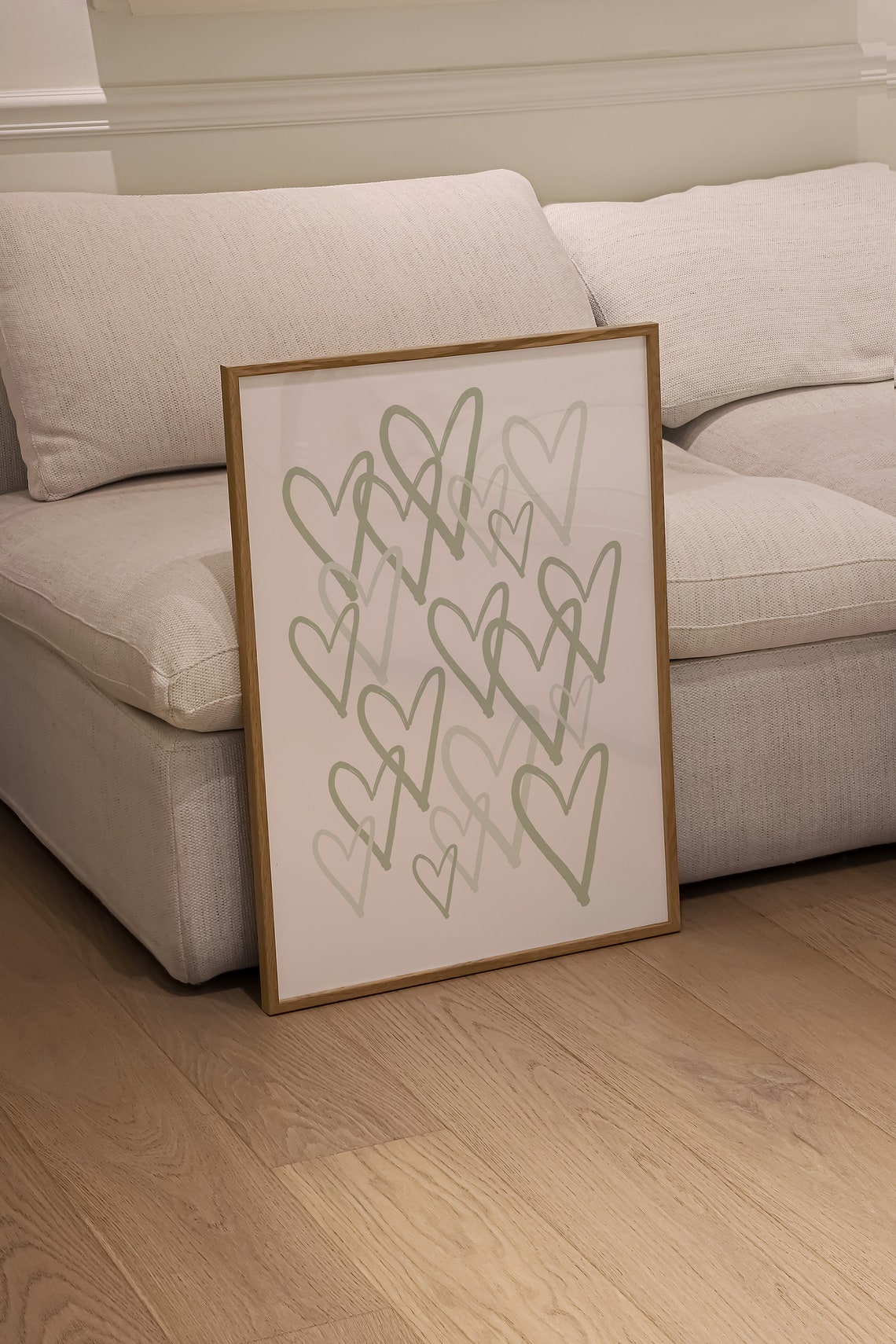Sage Green Hand Drawn Hearts Scattered Love Minimalist Poster - Image 2