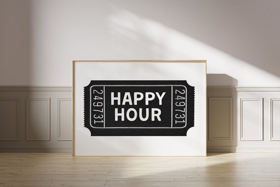 Happy Hour Black Ticket Stub Bold Cocktail Bar Party Wall Poster