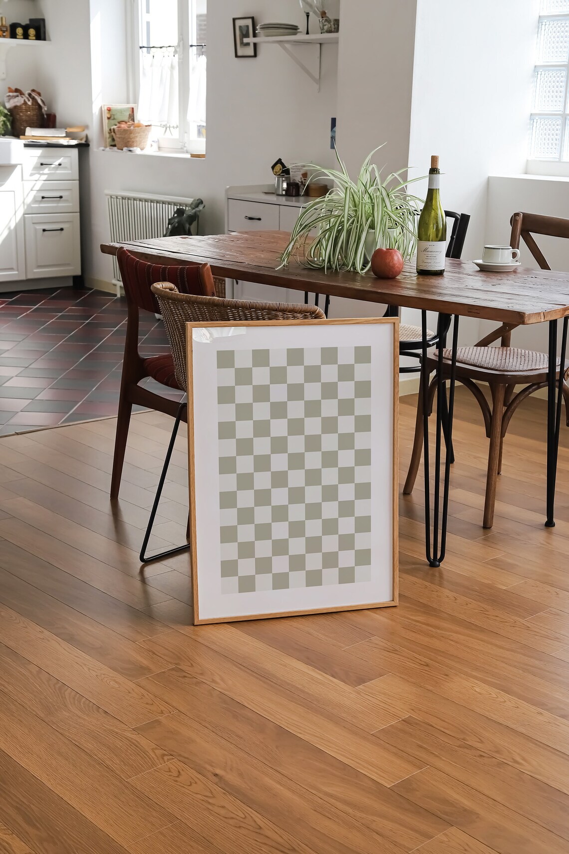 Checkers Art Print, Sage Green Checkered Poster - Image 2