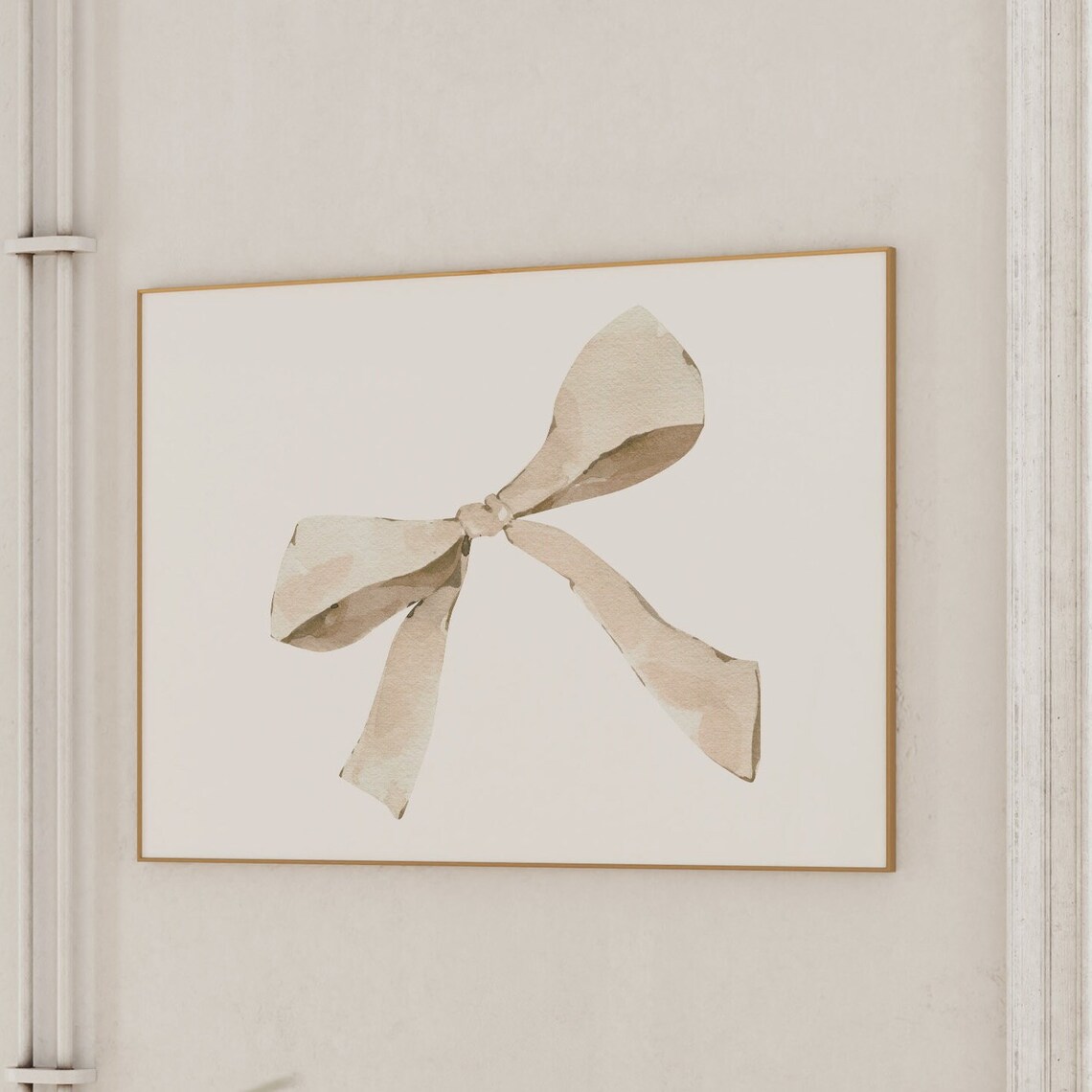 Beige Watercolor Ribbon Bow Minimalist Neutral Home Wall Art - Image 3
