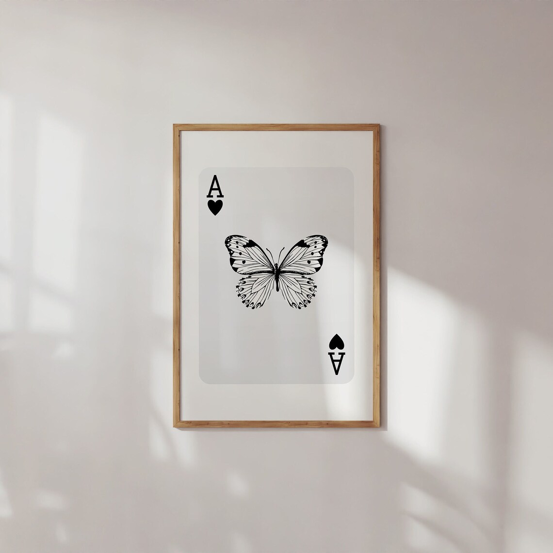 Ace Of Hearts Butterfly Black And White Minimalist Trendy Wall Art - Image 3