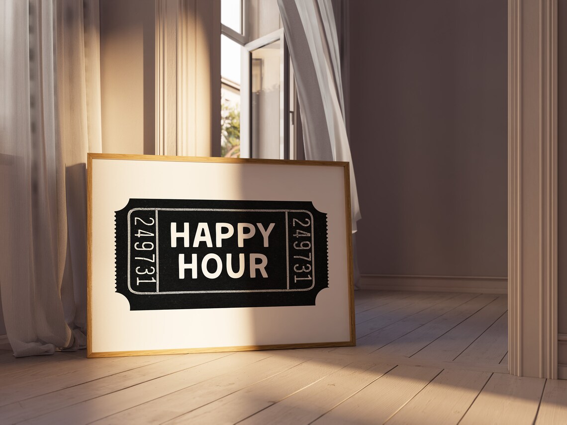 Happy Hour Black Ticket Stub Bold Cocktail Bar Party Wall Poster - Image 3
