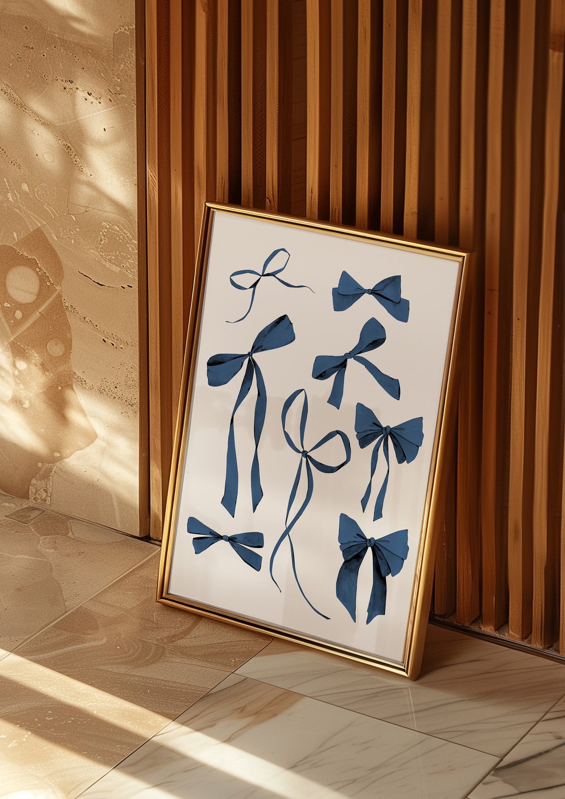 Navy Blue Ribbon Bows Watercolor Pattern Home Decor Poster Dorm Decor