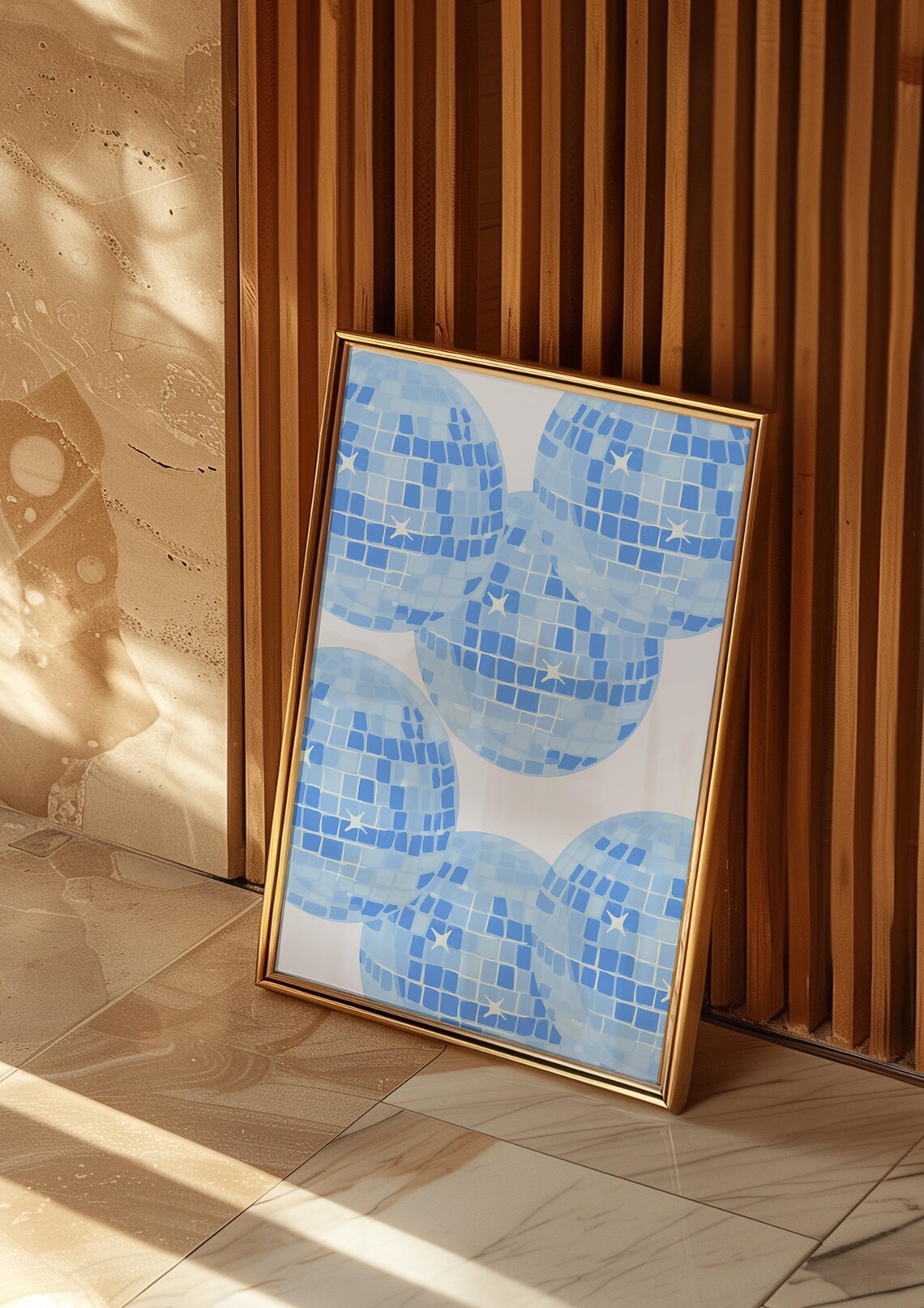Light Blue Disco Wall Art, Funky Trendy Decor