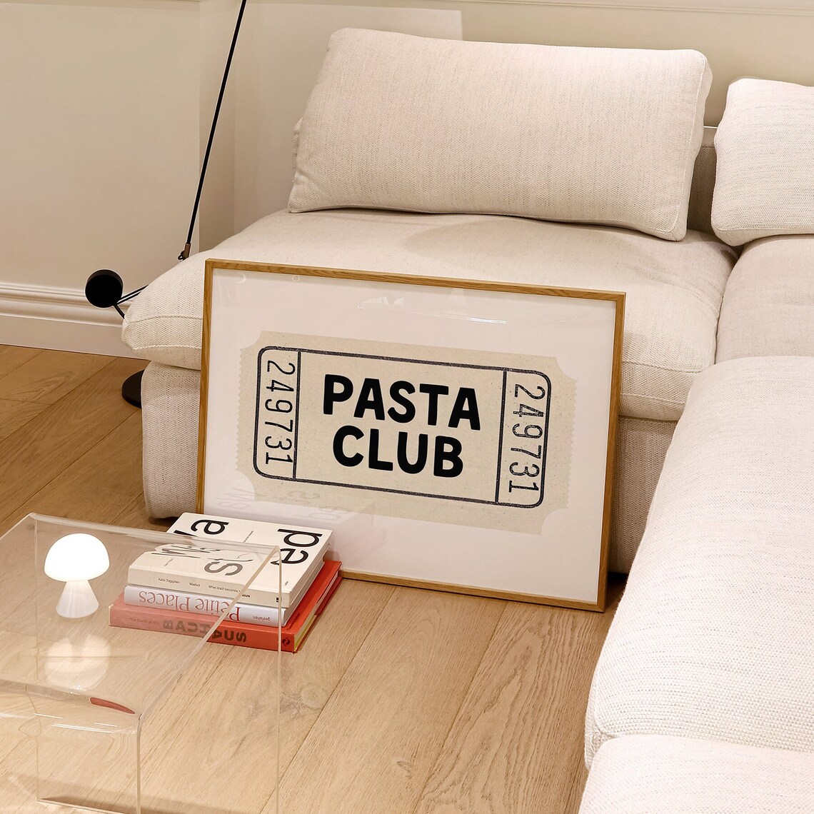 Pasta Club Cream Ticket Stub Minimalist Foodie Kitchen Wall Poster