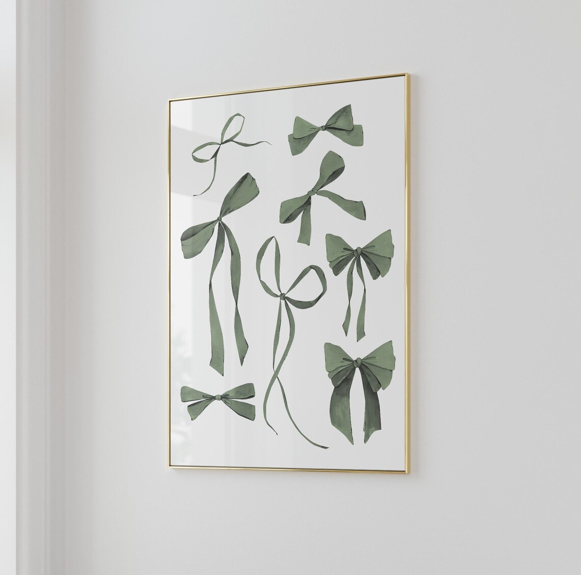 Sage Green Ribbon Bows Watercolor Pattern Art Poster Nursery Decor - Image 3