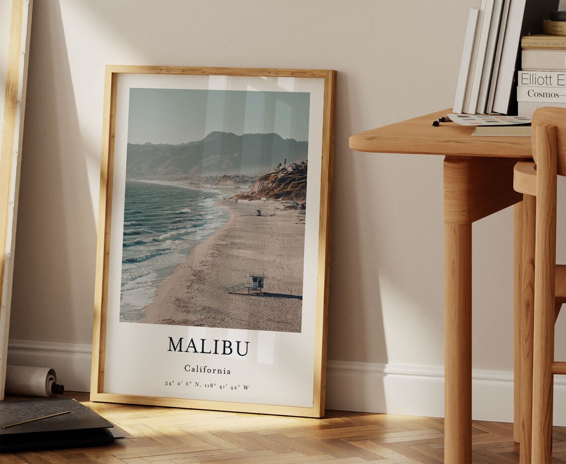 Malibu Travel Poster, California Beach Wall Art