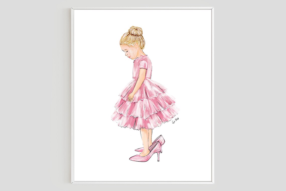 Toddler Pink Tutu Dress and Moms High Heels Illustration Poster