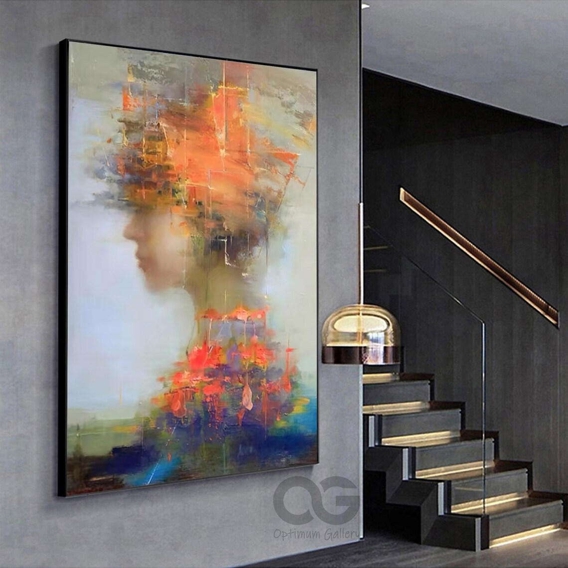 Fiery Orange Hair Woman Profile Flame Like Abstract Painted Portrait Poster - Image 5