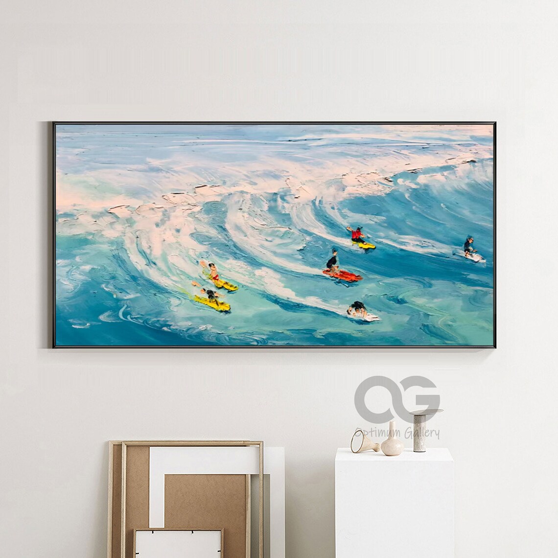 Surfers Riding Big Blue Waves Impasto Ocean Surf Sport Scene Poster - Image 4
