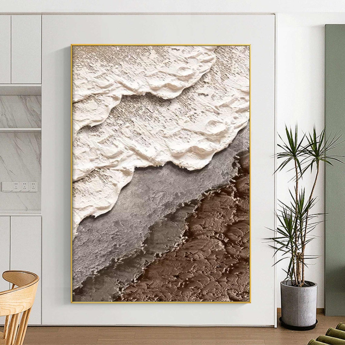 Brown Grey White Foam Wave Abstract Textured Beach Earth Tone Poster