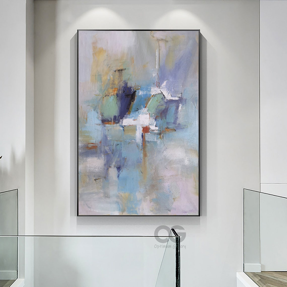 Soft Blue Lavender Abstract Modern Vertical Watercolor Painting Poster - Image 4