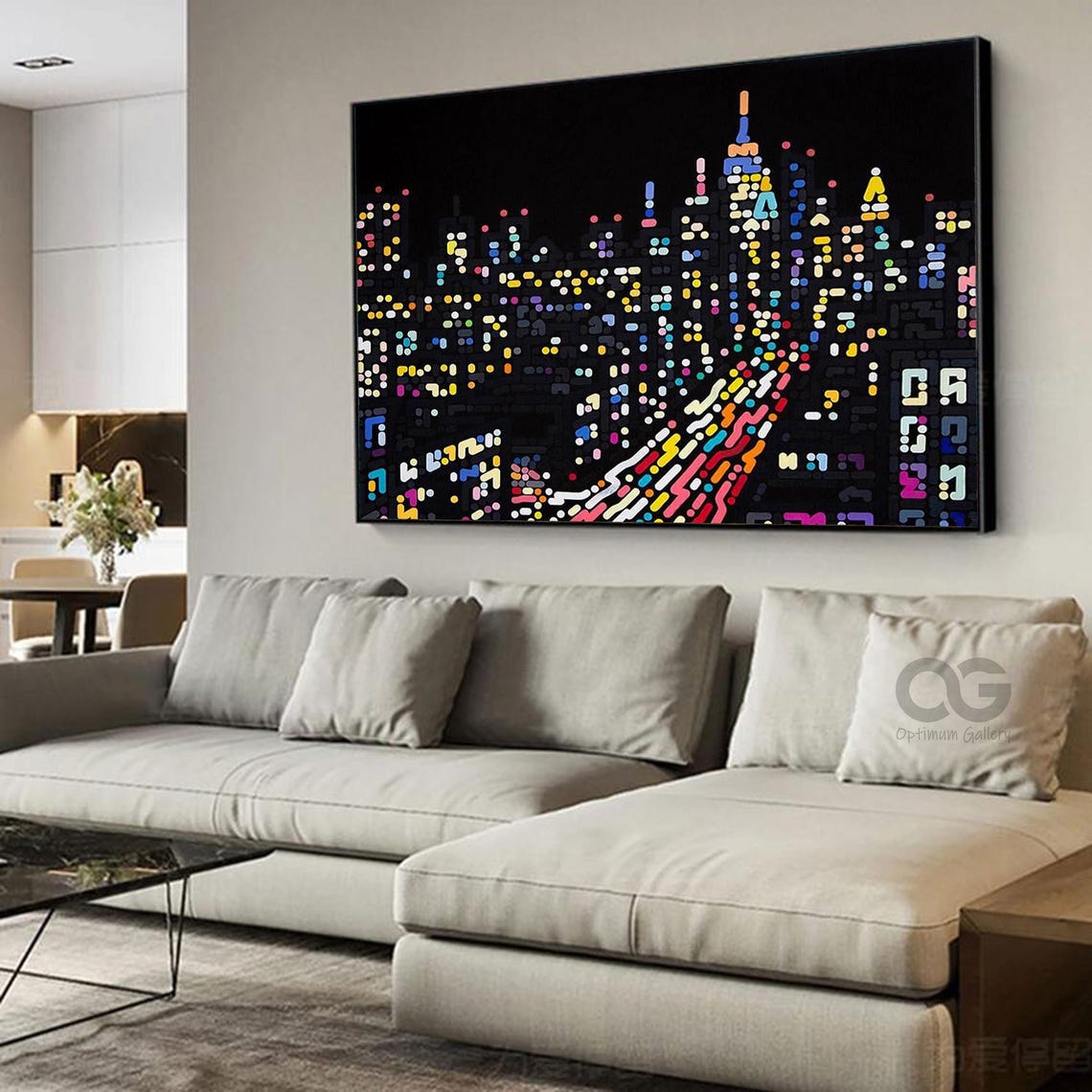 New York City Night Skyline Empire State Lights Dotted City Art Poster - Image 2