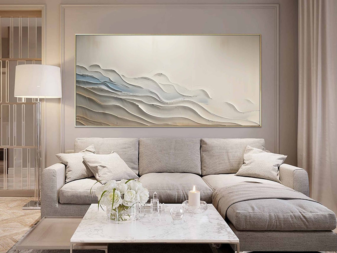 Beige Abstract Ocean Waves Textured Minimalist Neutral Wall Art Poster - Image 2