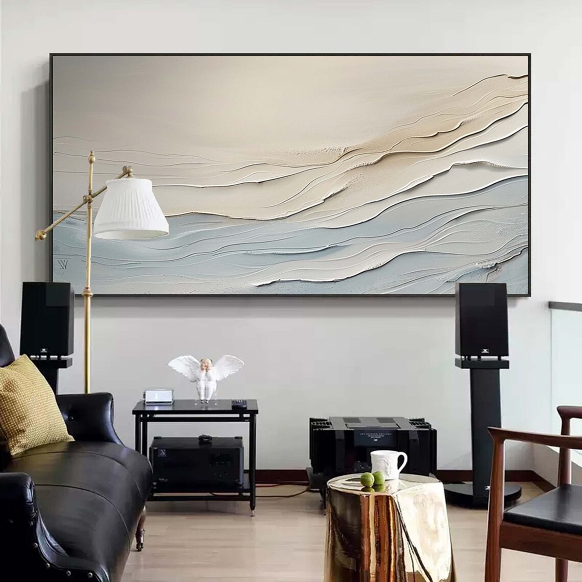 Cream Abstract Ocean Waves 3D Textured Beige Minimalist Wall Art Poster - Image 5