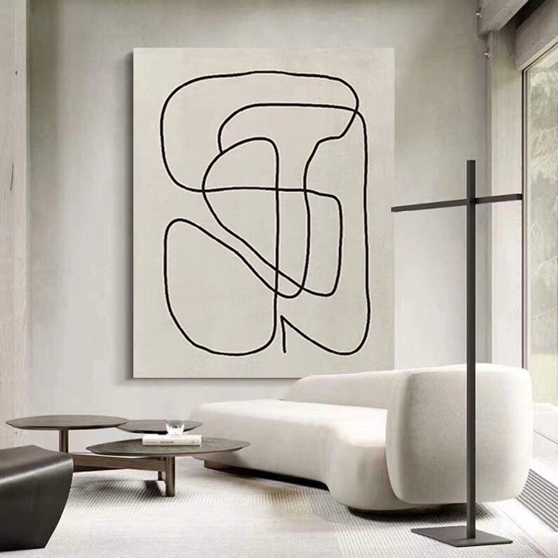 Interlocking Black Loops Cream Continuous Line Modern Art Poster - Image 4