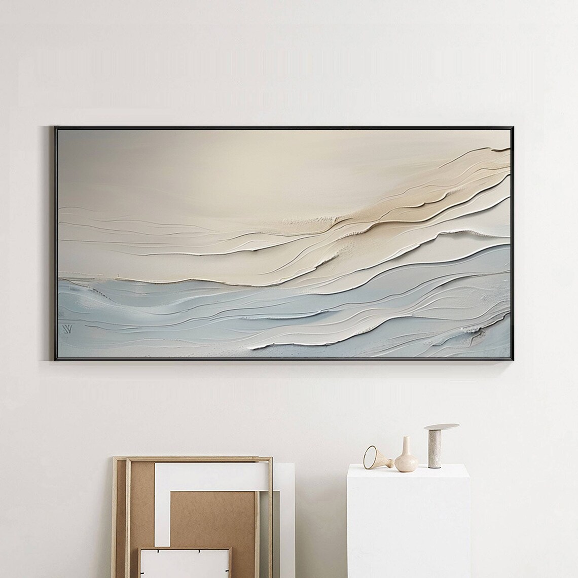 Cream Abstract Ocean Waves 3D Textured Beige Minimalist Wall Art Poster - Image 3