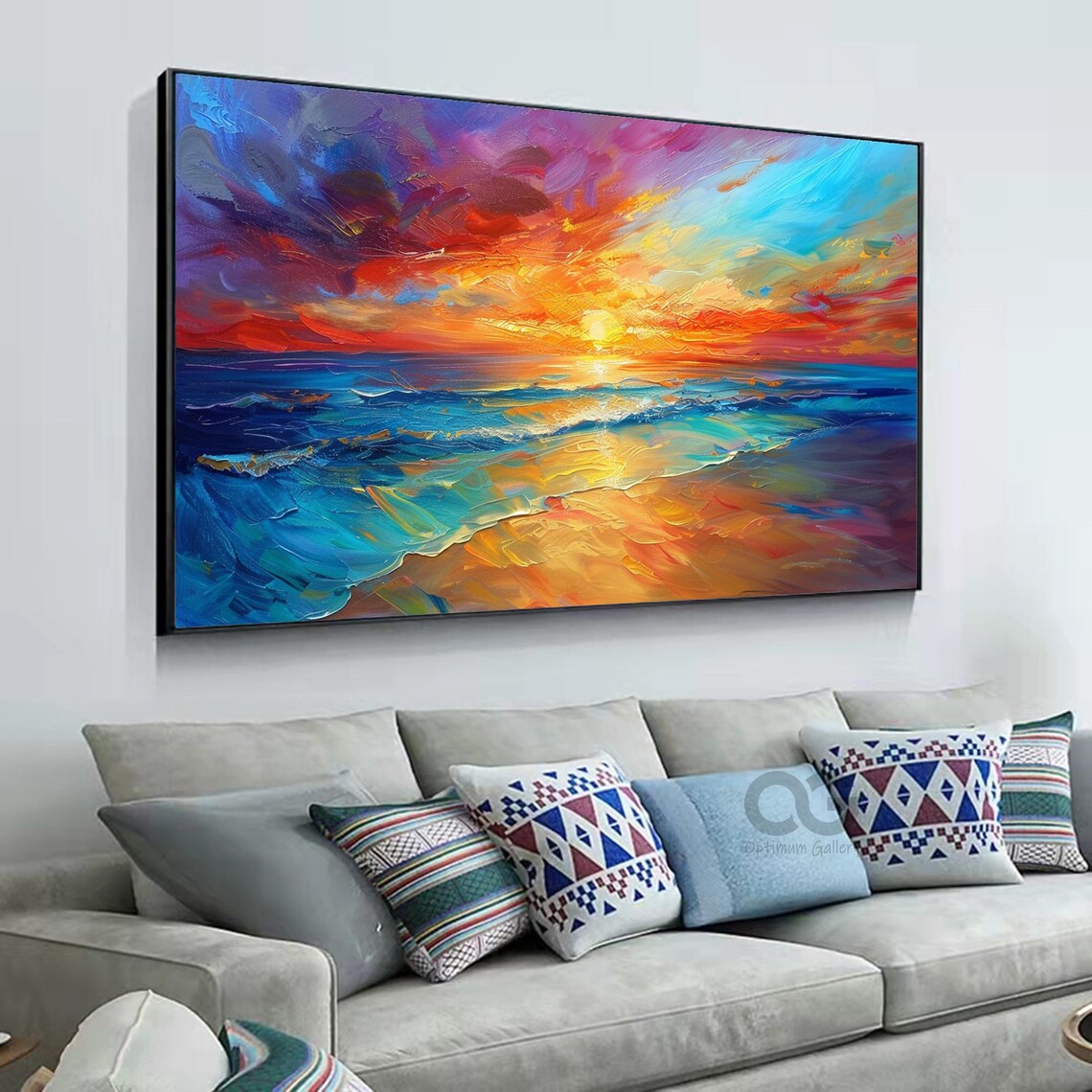 Vibrant Ocean Sunset Palette Knife Colorful Beach Waves Painting Poster - Image 5
