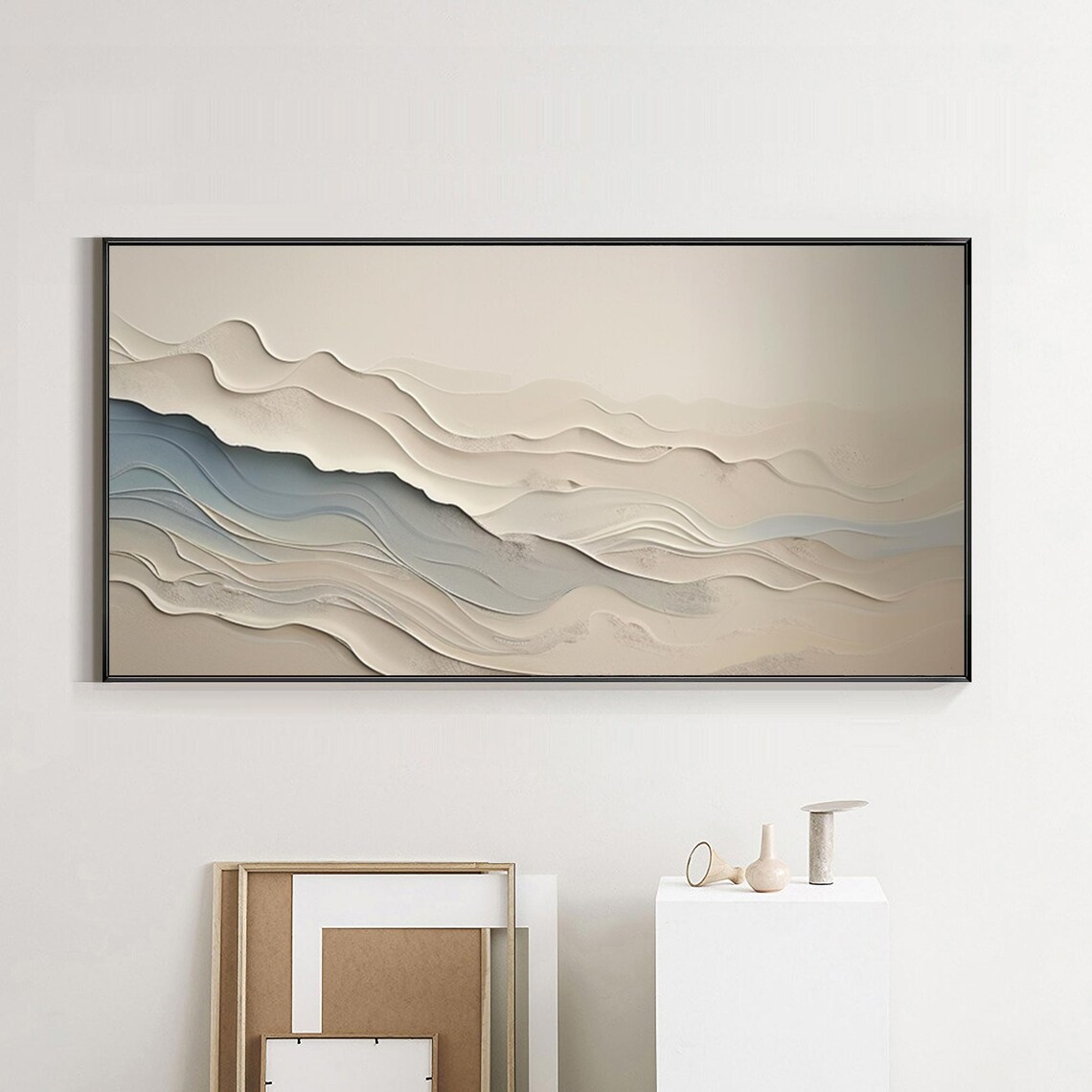 Beige Abstract Wave Wall Art Print, Minimalist - Image 3