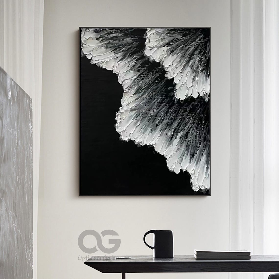 Black And White Ocean Abstract Wave Art Print - Image 3