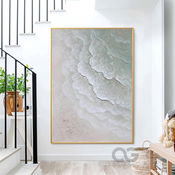 Aerial Ocean Foam Painting Soft Green White Waves Textured Beach Wall Art Poster