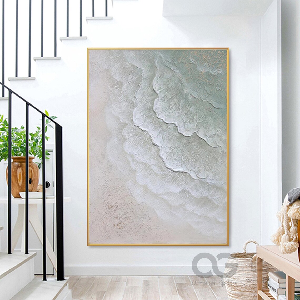 Aerial Ocean Foam Painting Soft Green White Waves Textured Beach Wall Art Poster