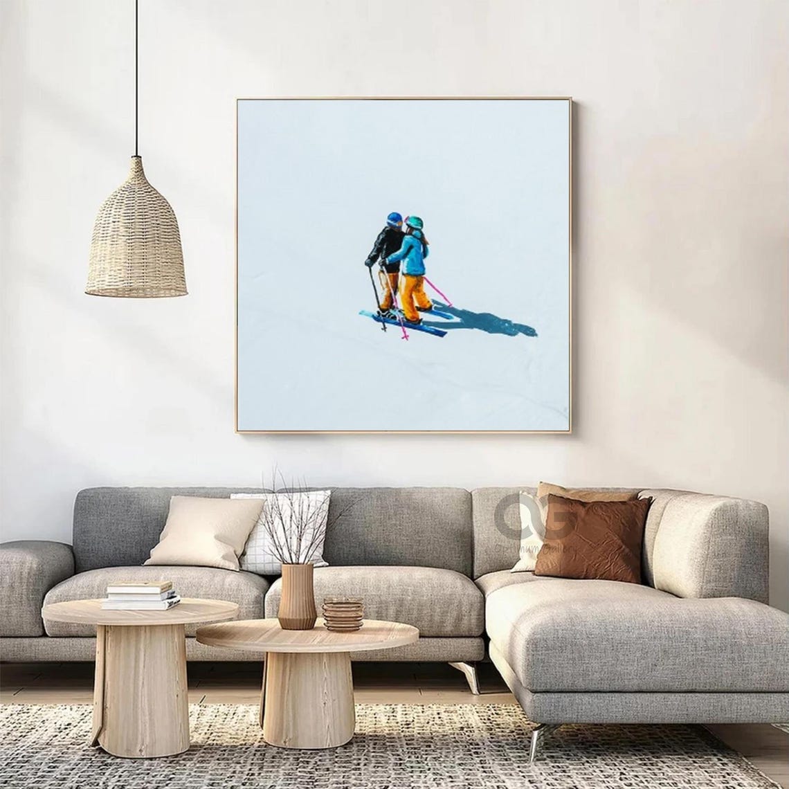 Minimalist Skiing Couple Colorful Snow Slope Modern Sports Art Poster - Image 2