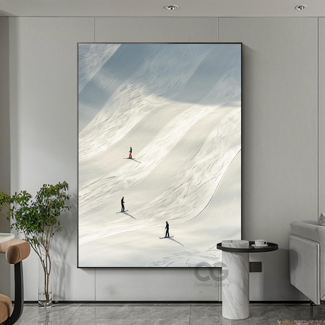 Winter Snow Mountain Painting Vintage Retro Painting People Skiing Painting Landscape Painting Ski Sport Painting Winter Wall Decor - Image 5