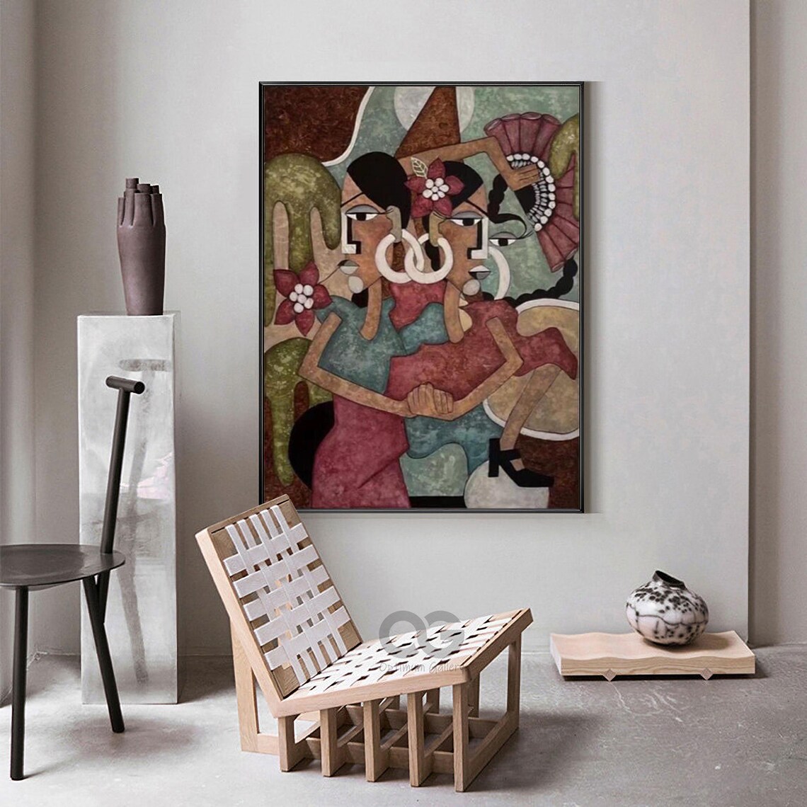 Two Women Embracing Picasso Style Abstract Earth Tone Floral Ladies Poster - Image 4